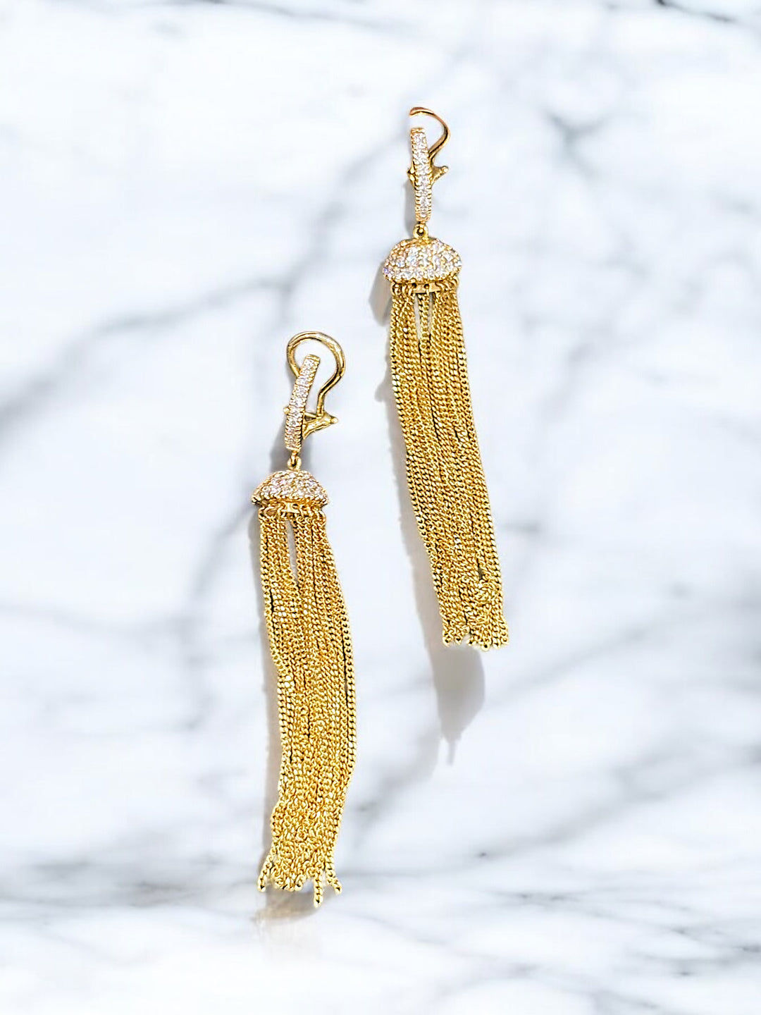 Yellow Gold and diamond tassel earrings