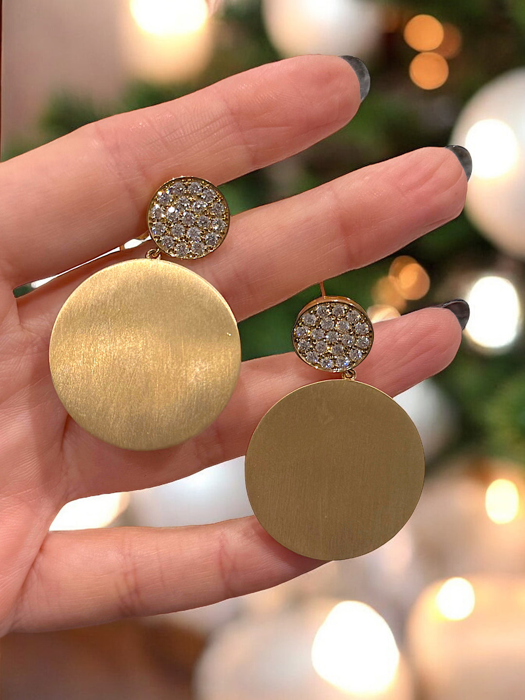 diamond and yellow gold Large Disk earrings