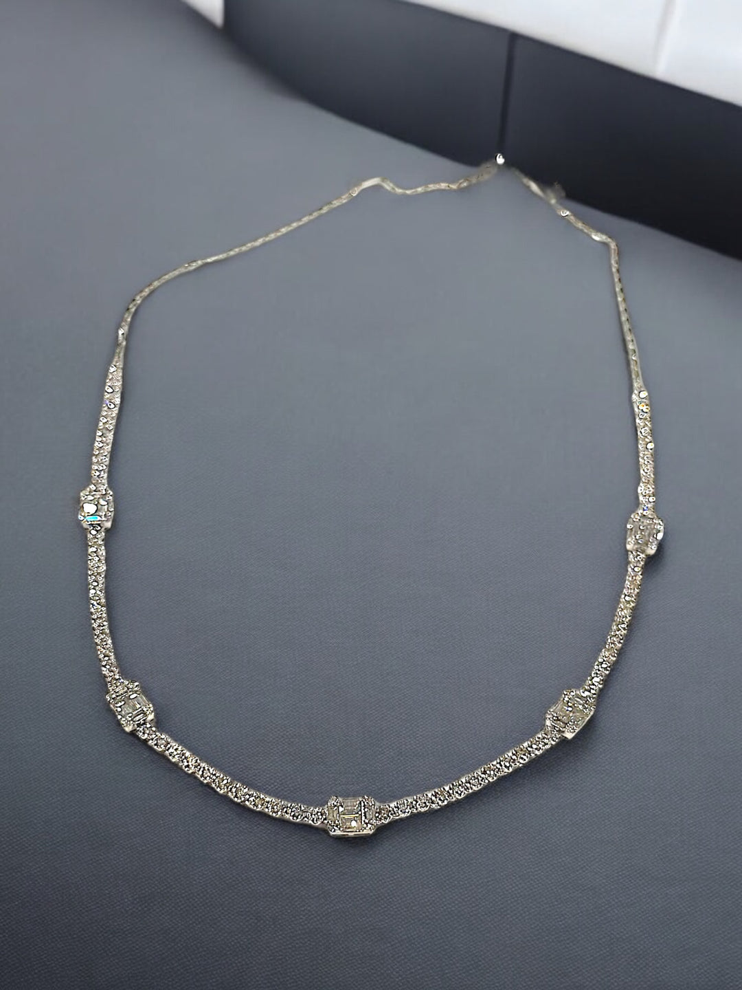 five emerald diamond tennis necklace