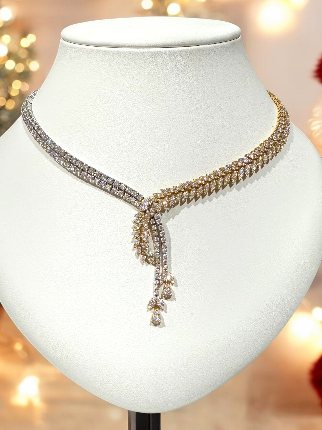 yellow gold and white gold diamond necklace overlay