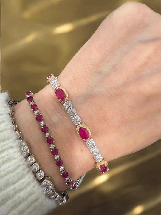 Ruby and diamond yellow and white gold bracelet