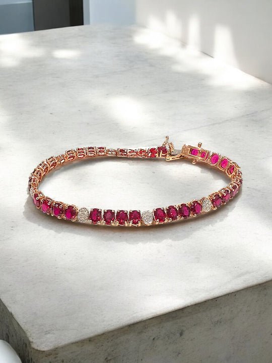 Ruby and diamond oval rose gold bracelet