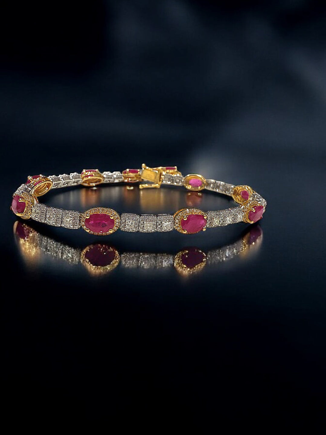 Ruby and diamond yellow and white gold bracelet