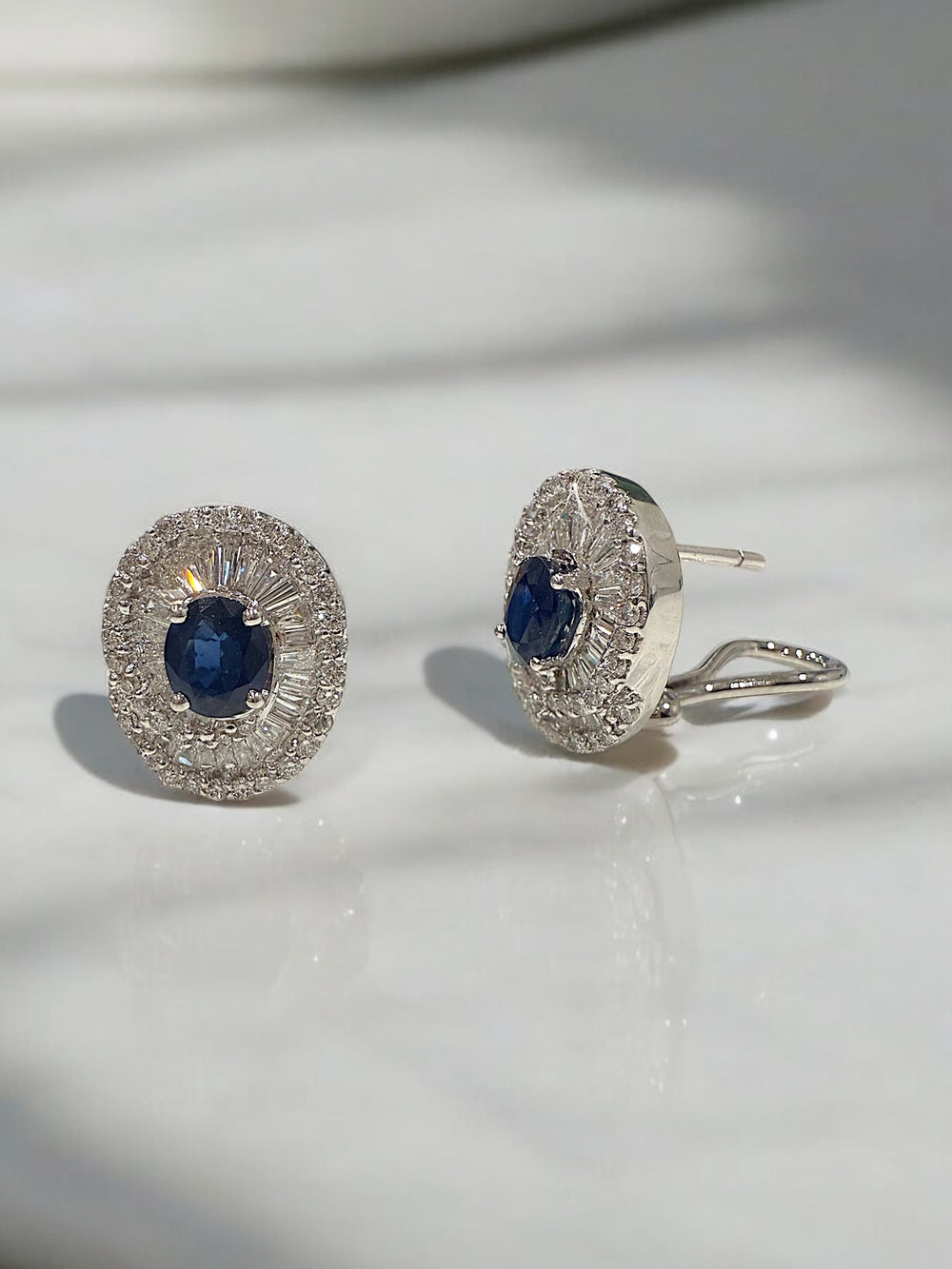 Blue Sapphire and Baguette earrings