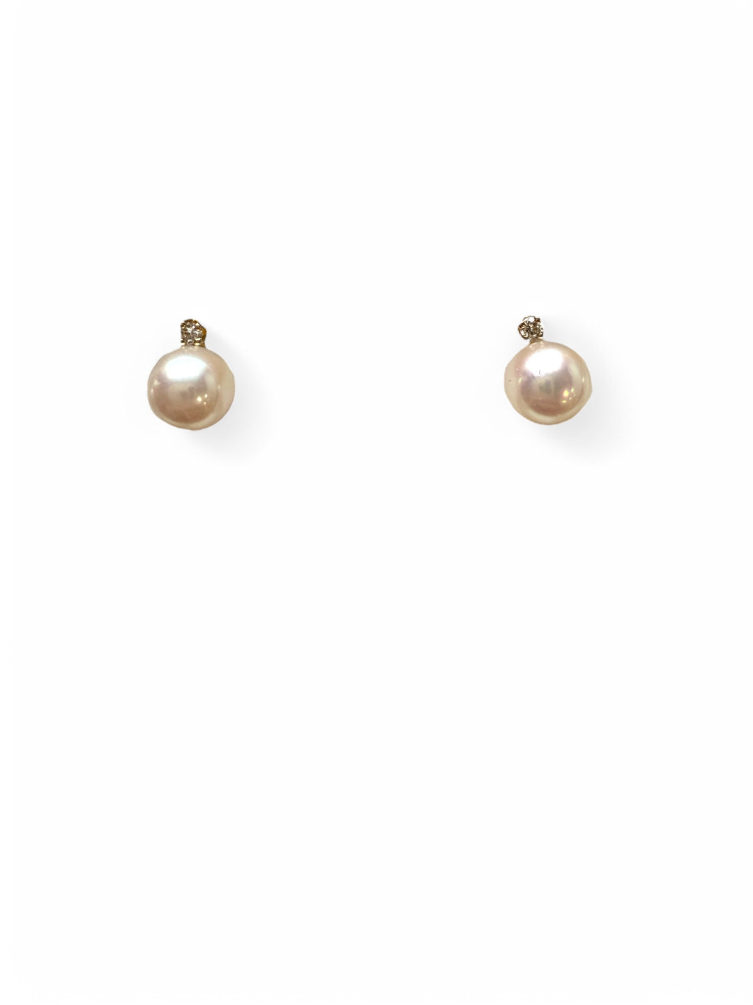 Cultured Akoya Diamond Yellow Gold Studs