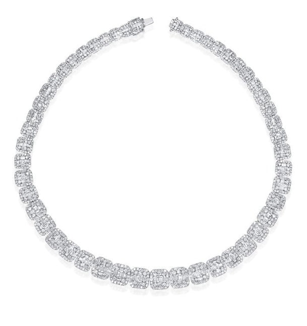 DIAMOND EMERALD CUT TENNIS NECKLACE