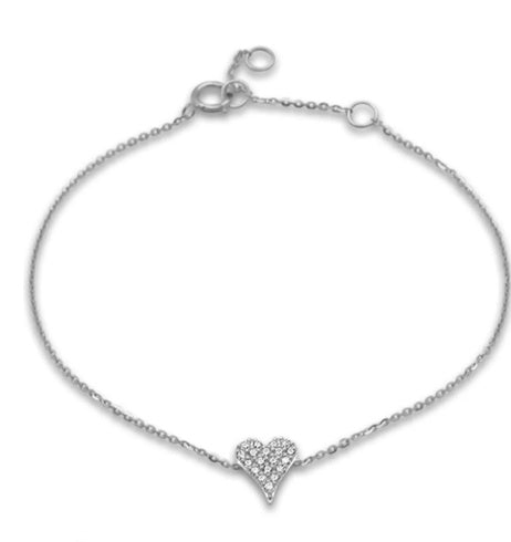 White Gold Diamond Heart Chain Bracelet