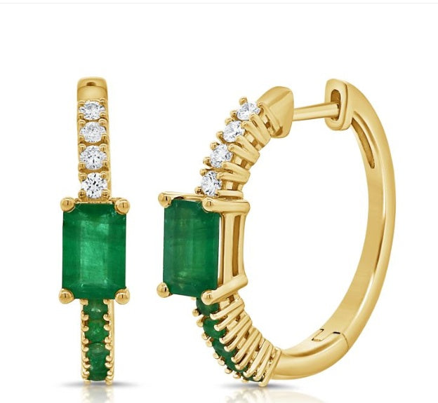 EMERALD AND DIAMOND HUGGIE EARRINGS