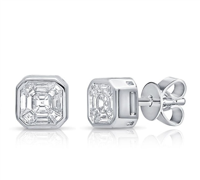 PIE CUT DIAMOND ILLUSION STUD EARRINGS