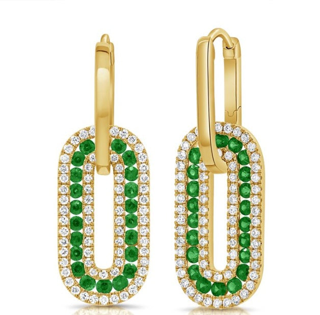 EMERALD AND DIAMOND LINK DROP EARRINGS