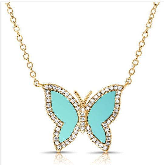 Turquoise Butterfly Diamond Necklace