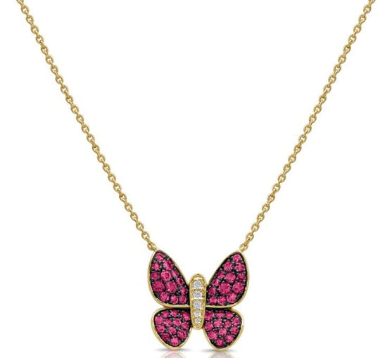 Pink Sapphire  Butterfly Necklace