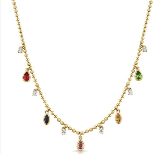 COLOR AND RAINBOW DIAMOND STATION BALL NECKLACE