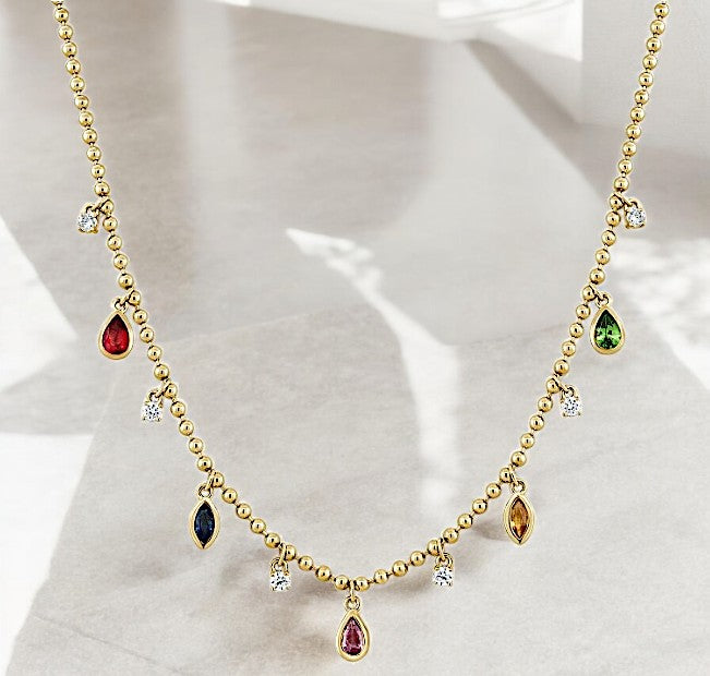 COLOR AND RAINBOW DIAMOND STATION BALL NECKLACE