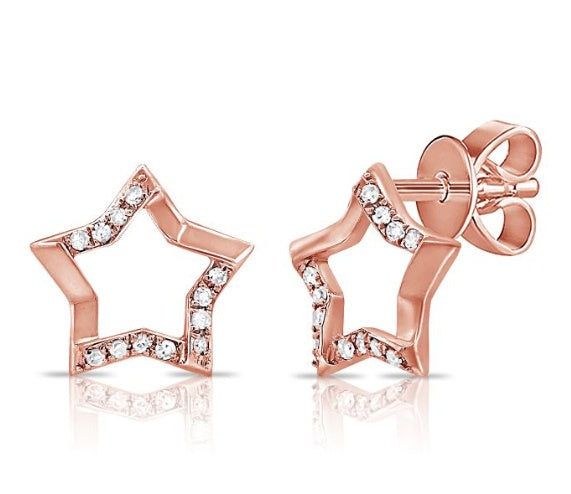 DIAMOND ROSE GOLD STAR STUD EARRINGS