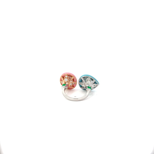 Turquoise and Pink Enamel Statement Ring